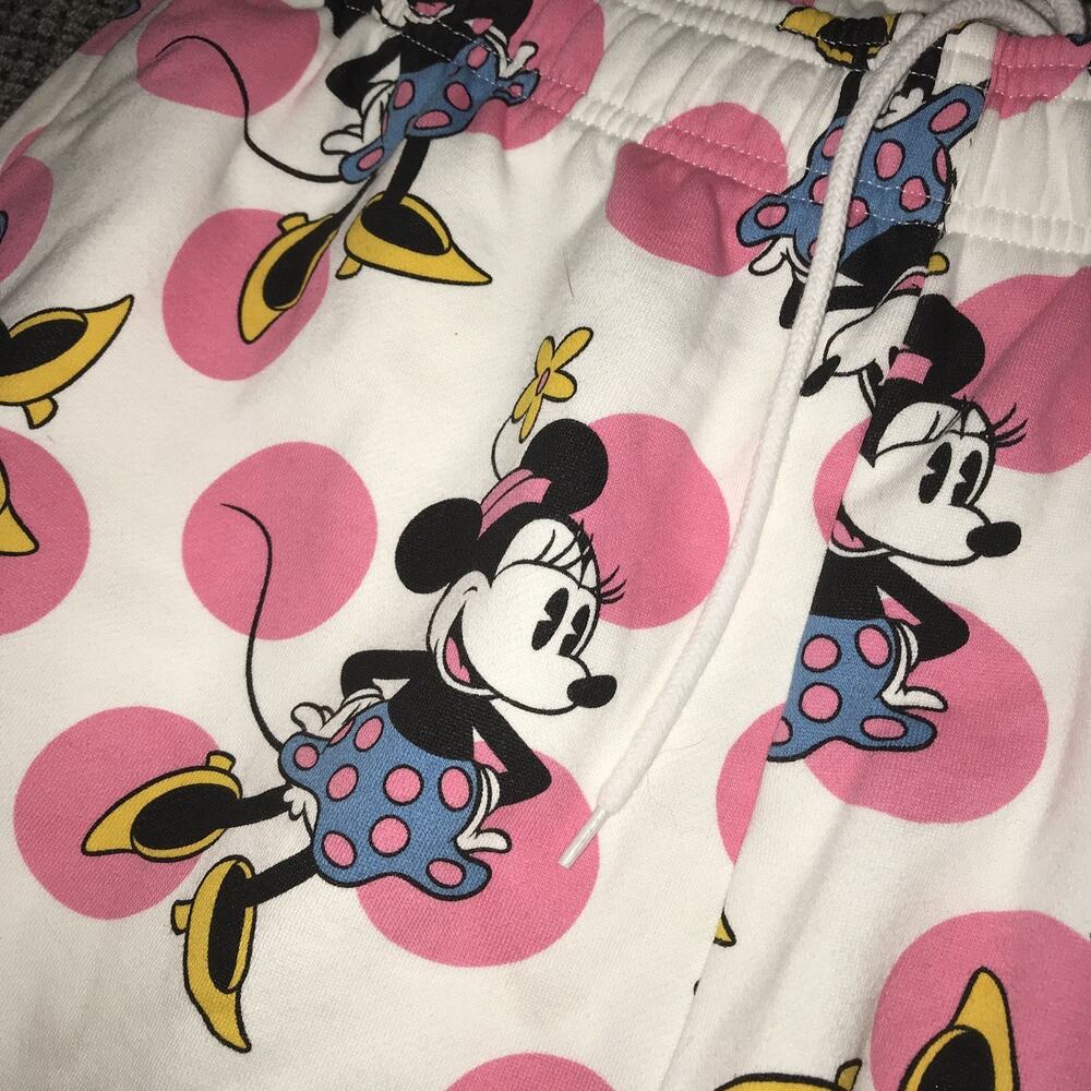Disney Women's white/Pink Minnie Mouse‎ Fleece Joggers SweatPants Sz XL - Picture 2 of 5